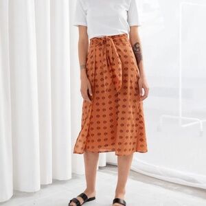 Anthropologie & Other Stories Skirt Printed Tie Front Midi Skirt Orange Size 4